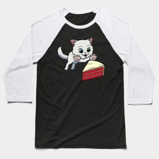 Turkish Angora Cat excited to eat Red Velvet Cake Baseball T-Shirt